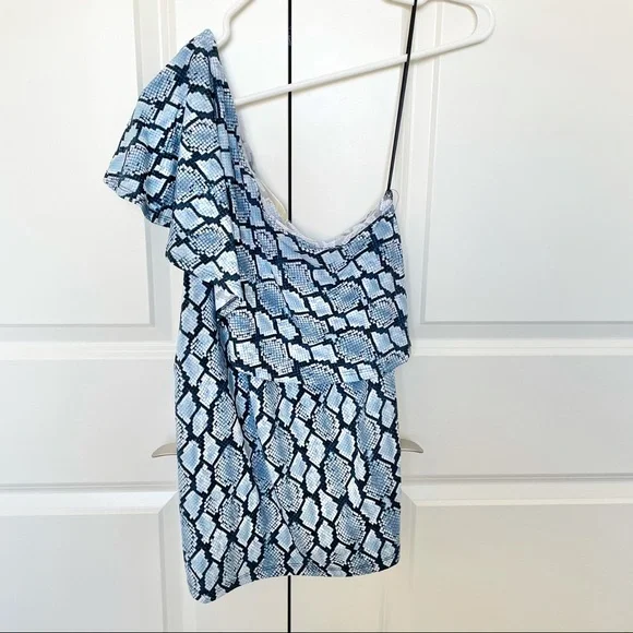 NWT Michael Kors Top Blue Snakeskin One Shoulder - Picture 2 of 7